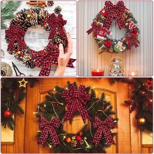 Christmas buffalo plaid bows with snowflake patterns for holiday wreaths and tree decor