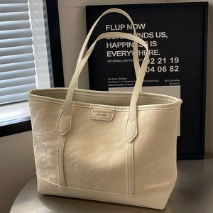Women Casual Crinkled Textured PU Leather Tote Bag Large Capacity Commuter Shoulder Bag Elegant Simple Fashion Handbag