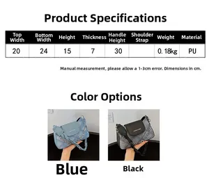 Size chart and dimensions for the minimalist PU leather hobo bag with braided strap