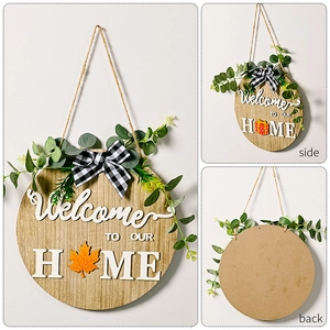 Detailed front, side and back view of rustic wooden welcome sign with 3D home lettering
