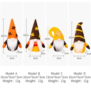 Detailed dimensions for autumn gnome plush hangers with maple leaf decor and striped hats