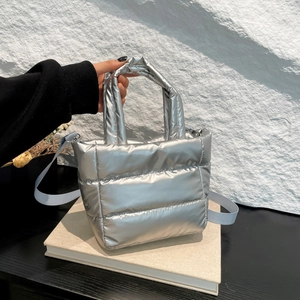 Sac À Main Matelassé Puffer Métallique Brillant Léger Rembourré Sac Bandoulière Pour Femme Mode Hiver