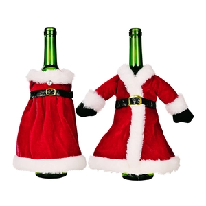 Weihnachts Weinflaschenhüllen Set mit rotem Samtkleid und Robe für festliche Tischdeko