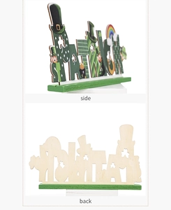 Side and back views of St. Patrick's Day wood ornament with green plaid pattern