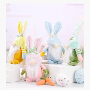 Colorful Easter gnome plush dolls with bunny ears in soft pastel shades for home decoration