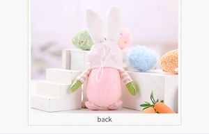 Back view of Easter faceless gnome plush bunny doll with white hanging loop