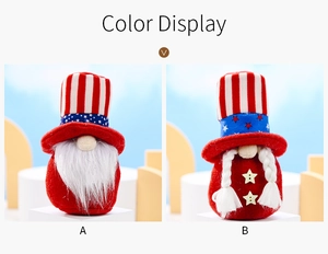 Options de couleur pour gnome en peluche du Jour de l'Indépendance avec chapeau étoilé
