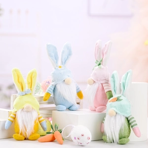 Easter Gnome Bunny Ears Plush Pendant With Carrot Flower Decor Non-woven Fabric Faceless Doll For Home Party Decoration