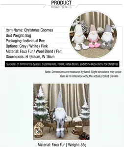 Detail of Nordic Christmas gnomes with long legs, 46.5cm height in plush and wool materials