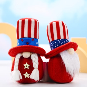 Gnome Patriotique En Peluche Décorations 4 Juillet Drapeau Américain Étoiles Et Rayures Tomte Ornements En Tissu Fait Main Pour Maison