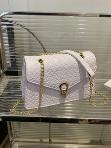 Women's Woven Texture Shoulder Bag Urban Minimalist Square Crossbody Bag With Metal Chain And Lock Fashion Synthetic Leather Bag
