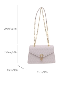 Lavender woven crossbody bag with gold chain strap and dimensions for 2025 summer trend
