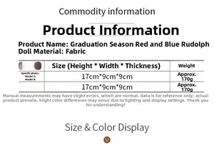 Detailed size specifications for graduation faceless gnome dolls in red and blue styles
