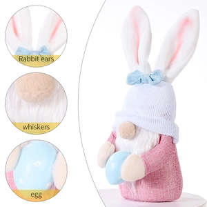 Easter gnome plush doll with pink bunny ears and blue egg decoration for holiday gifts