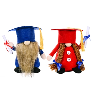 Set of blue and red graduation faceless gnomes with mortarboard hats and scrolls
