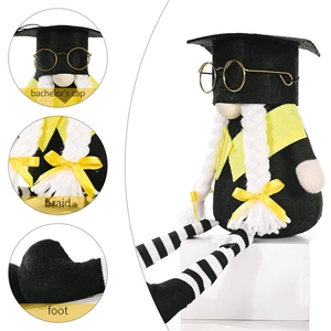 Graduation gnome doll with bachelor cap and glasses, decorative holiday plush toy