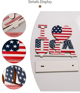 Detail view of USA letter wooden sign showing assembly socket and star pattern texture