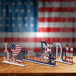 Patriotic wooden USA, Peace, and Freedom letter signs for Independence Day desktop decor
