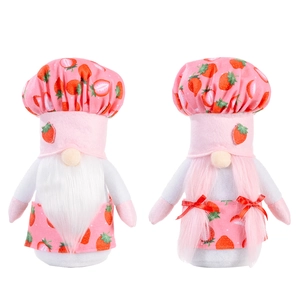 Set of strawberry chef gnomes plush toys for Mother's Day home decor, front and back views