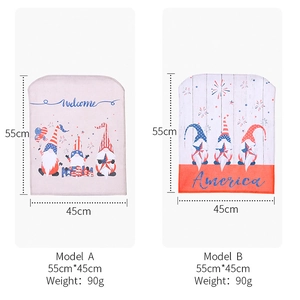 Detailed view of American Independence Day chair covers with patriotic gnomes and stars