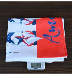 Detail showing the 86.6g lightweight fabric texture of the patriotic USA gnome chair cover