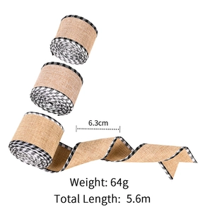 Détail du ruban en toile de jute de 6,3 cm avec bordure à carreaux pour décoration DIY
