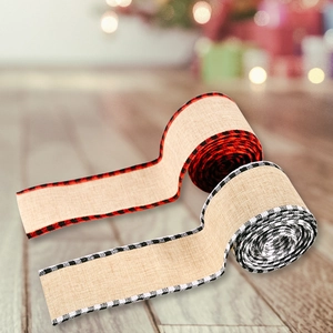 Ruban de Noël Aspect Toile de Jute Avec Bords à Carreaux Tissu Polyester Avec Fil Pour Emballage Cadeau Décoration Sapin de Noël Rubans Décoratifs Carreaux Buffalo