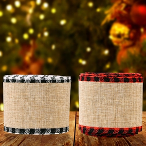 Lot de rubans de Noël en toile de jute avec bordures à carreaux noir blanc et rouge noir