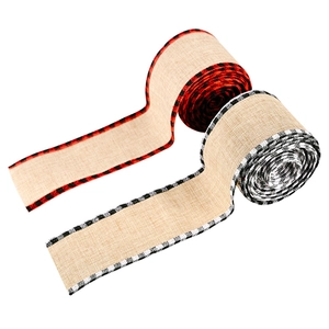 Christmas burlap ribbons with red and black buffalo plaid edges for festive DIY decor
