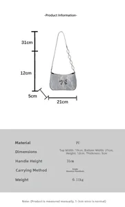 Detailed size chart for minimalist PU shoulder bag with 21cm width and 12cm height