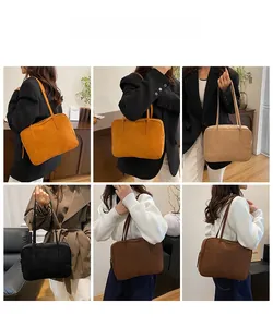 Collage of minimalist shoulder bags in ginger, beige, and black for daily commute
