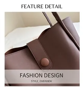 Detail view of the magnetic snap closure and stitching on the large coffee tote bag