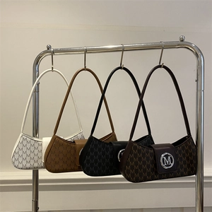 Sac à Épaule Vintage en Cuir PU pour Femmes Imprimé Monogramme Sac Baguette Sous le Bras Rétro avec Boucle en Métal M pour Bureau Mode