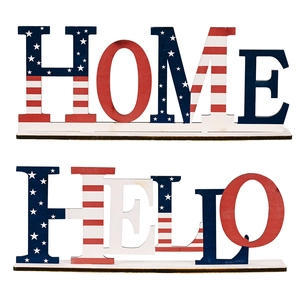 Lettres décoratives HOME et HELLO en bois au design drapeau américain étoiles et rayures