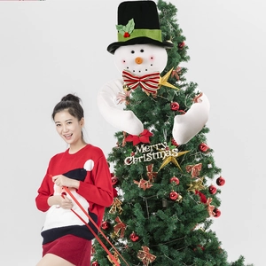 Christmas snowman tree hugger with black top hat and long bendable arms for holiday decor