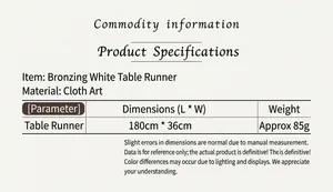 Spécifications de taille pour chemin de table blanc avec dorure en 180cm sur 36cm