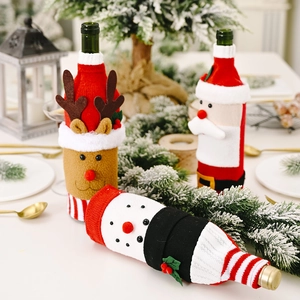 Knitted Plush Christmas Wine Bottle Cover Santa Claus Snowman Reindeer Cartoon Decor For Holiday Dinner Table Party Supplies