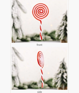 Front and side view of red and white spiral candy ornaments for Christmas decor