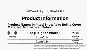 Detailed size specifications for the Christmas knit wine bottle cover with snowflake patterns
