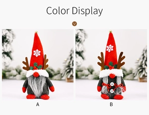Detail of Christmas gnomes with reindeer antlers and festive hats in red and grey
