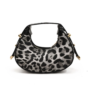 Modische Leopard-Mondtasche mit schwarzem Riemen und goldenem Reißverschluss für Damen