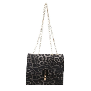 Chic leopard print crossbody bag with gold chain strap and vintage metal lock detail