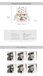 Detailed view of the mini PU leather crossbody bag with cherry prints and metal lock