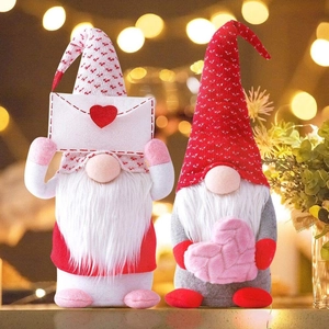 Valentine Day Gnome Plush Doll Holding Heart Envelope Knit Fabric Faceless Elf Home Decoration Gift