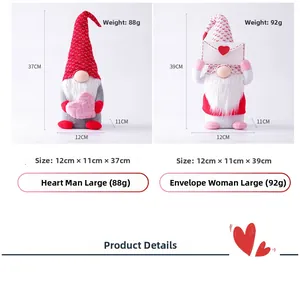 Detailed size specifications for heart and envelope faceless gnome holiday ornaments