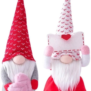 Set of two Valentine's Day faceless gnomes with heart patterns for festive home decor