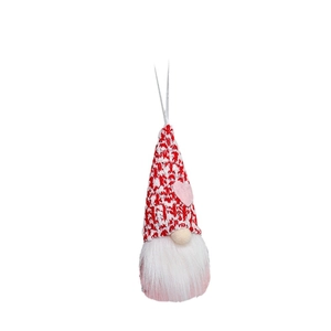 Valentine's Day gnome doll hanging decoration with red knit hat and pink heart charm