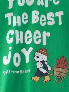 T-shirt manches longues vert pour fille en coton avec motif chiot et texte THE BEST