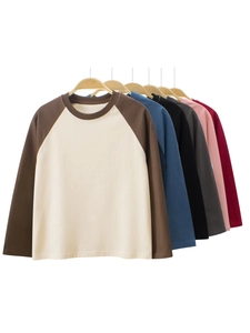 Kids Cotton Raglan Long Sleeve T-Shirt Patchwork Color Block Round Neck Casual Base Layer Top For Boys Girls
