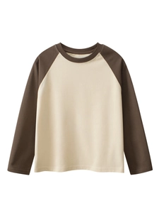 Kids long sleeve raglan t-shirt in cream and dark brown cotton knit fabric